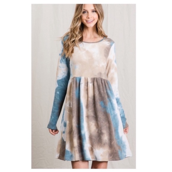 Waffled Tie Dye Mini Dress, Long Sleeve! Made in the USA!! Very Cute! Size-Small - Picture 9 of 16